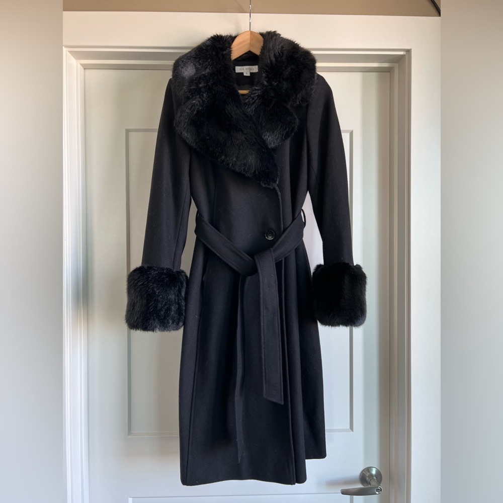 Via Spiga Long Wool Coat with Faux Fur